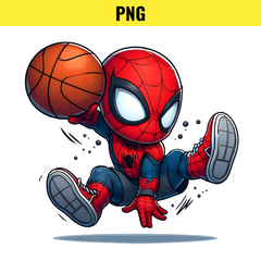 Cute Baby Spider-Man Playing Basketball PNG