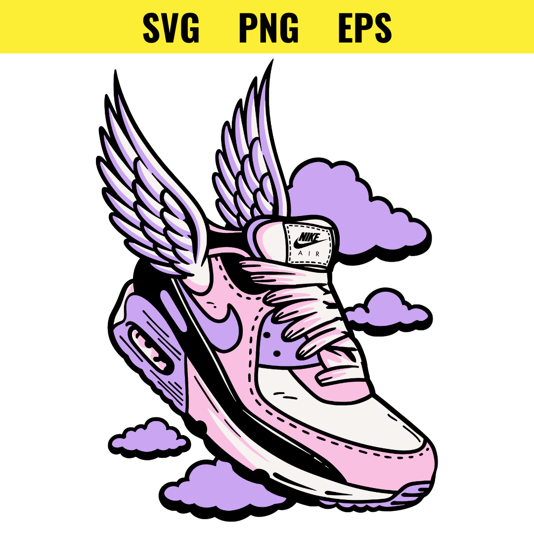 Nike Winged Air Sneaker Graphic with Purple Clouds