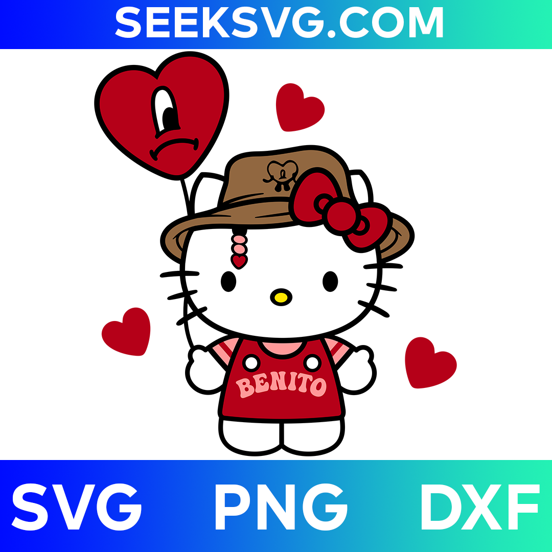 Valentine Benito Kitty SVG | Kawaii Hello Kitty Valentine’s Day SVG with Bad Bunny Theme for Cricut & Silhouette | High-Quality Vector Cut Files for Crafting